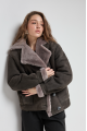 Women's dark gray suede sheepskin coat made of natural sheepskin in VINTAGE style